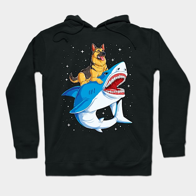 German Shepherd Riding Shark Space Galaxy Hoodie by EmilyCharlotty